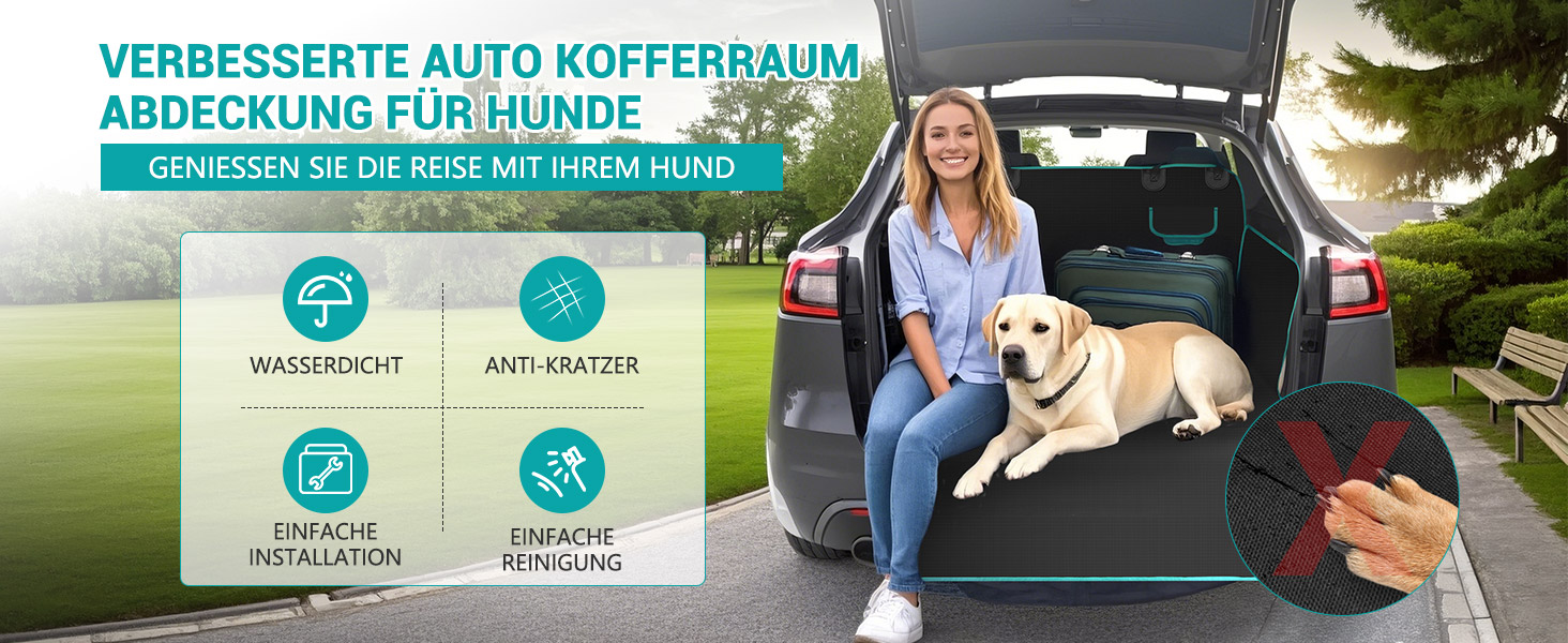 Захист для багажника автомобіля для собак з боковими та захистом краю вантажного отвору, універсальний 185x102см, 600D, водонепроникний, стійкий до подряпин, килимок для багажника, ковдра для собак, для авто, SUV, Van (Блакитний)
