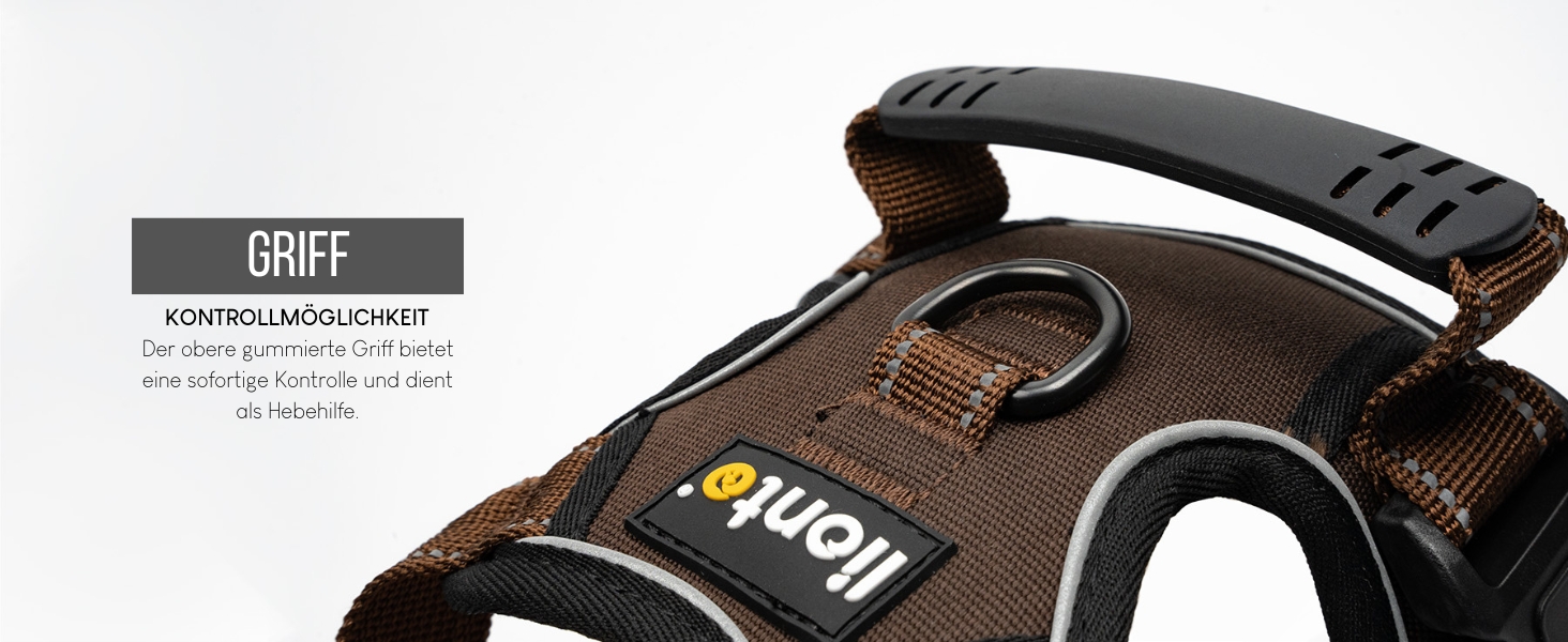 Нашийник для собак Lionto, розмір L, червоний, з м'якої нейлону, анти-тяга, з 2 кільцями та 4 регульованими ремінцями, з гумовою ручкою