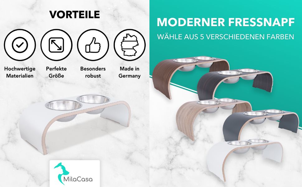 Набір мисок для собак ilaCasa - 2 шт. Підвищені, подвійні миски для корму та води. Підходить для собак великих порід, колір: білий