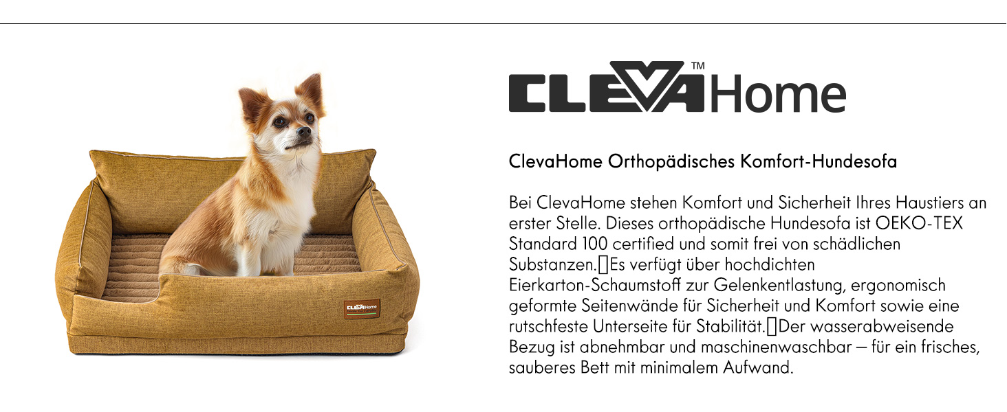 ClevaHome Ортопедичне собаче ліжко/софа для маленьких собак та котів – водовідштовхувальний та пральний чохол, неслизьке дно, комфортне ліжко з піною типу 
