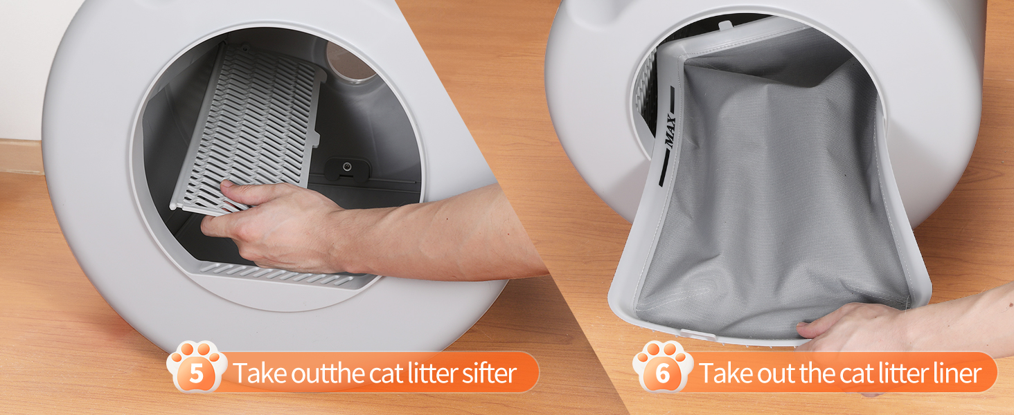 Автоматичний лоток для котів 68л з самоочищенням, з APP-керуванням, захистом та нейтралізатором запаху, з килимком та 2 рулонами сміттєвих пакетів, для кількох котів