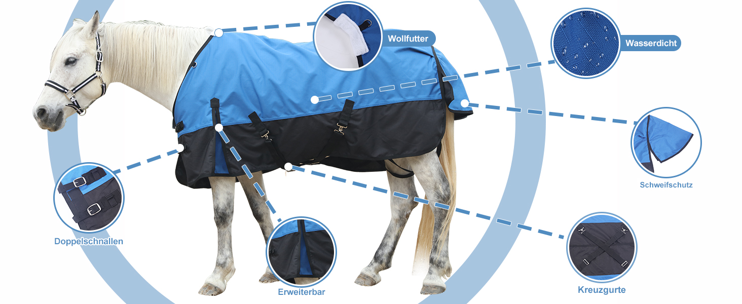 Водонепроникна попона-дожник для коней 1200D, дихаюча легка накидка без наповнювача (0г), чорно-синя, 165 см