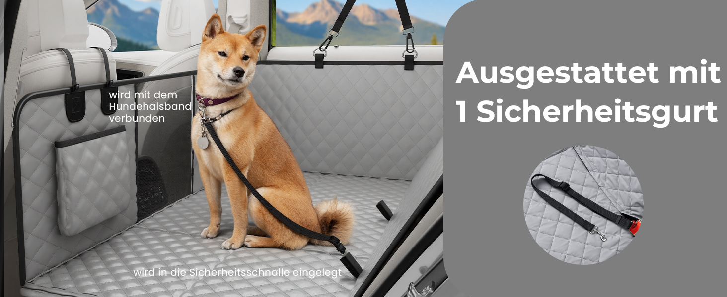 Плед для собак у машину Pecute з жорсткою основою, 133*62 см, сірий. Захист сидіння, антиковзаюча поверхня, до 150 кг. 3-в-1: збільшення сидіння, чохол, сітка для собак. Водонепроникний, антицарапин, текстура софи.