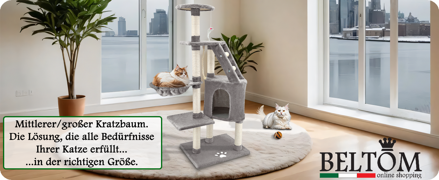 Дряпка для котів Beltom® Kratzbaum - ігровий комплекс, 120 см, сірий