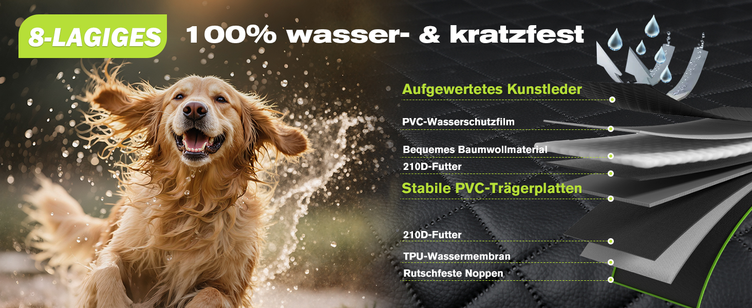 Плед для собак у машину Pecute з жорсткою основою, 136x60 см, захист сидіння, водовідштовхуючий, анти-царапин, для собак до 150 кг, чорний з зеленим кантом