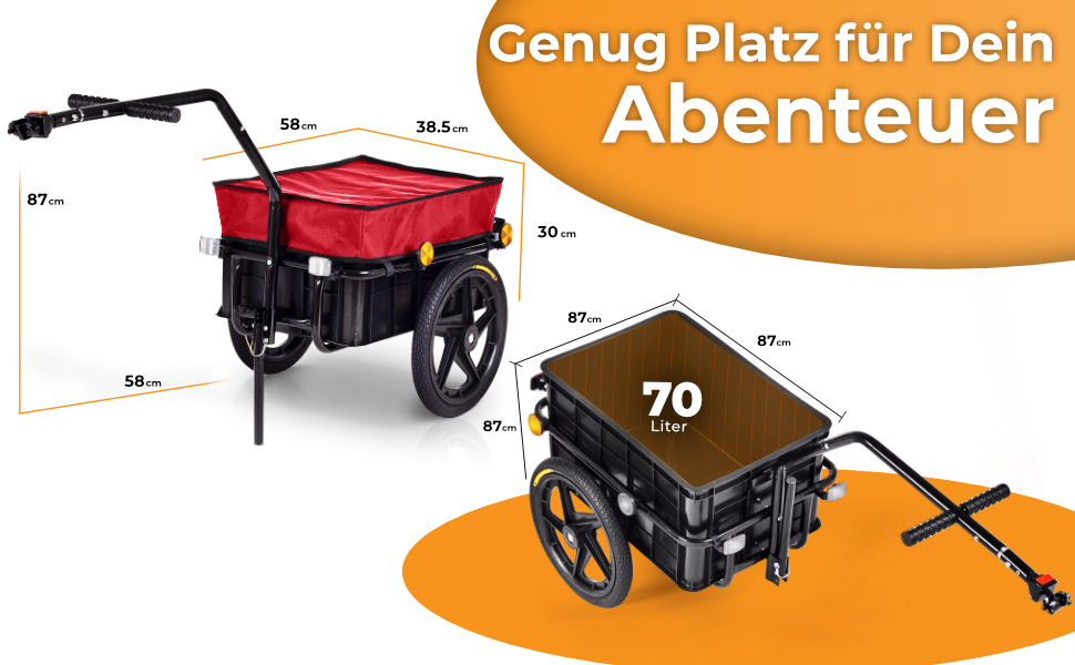 Причіп для велосипеда SAMAX 90 літрів, 80 кг, з кулею, захисною плівкою та з'єднувальною шкірою - причіп для велосипеда, вантажний візок з пластиковою ванною, чорний. Mountain (70л / 60кг, червоний)