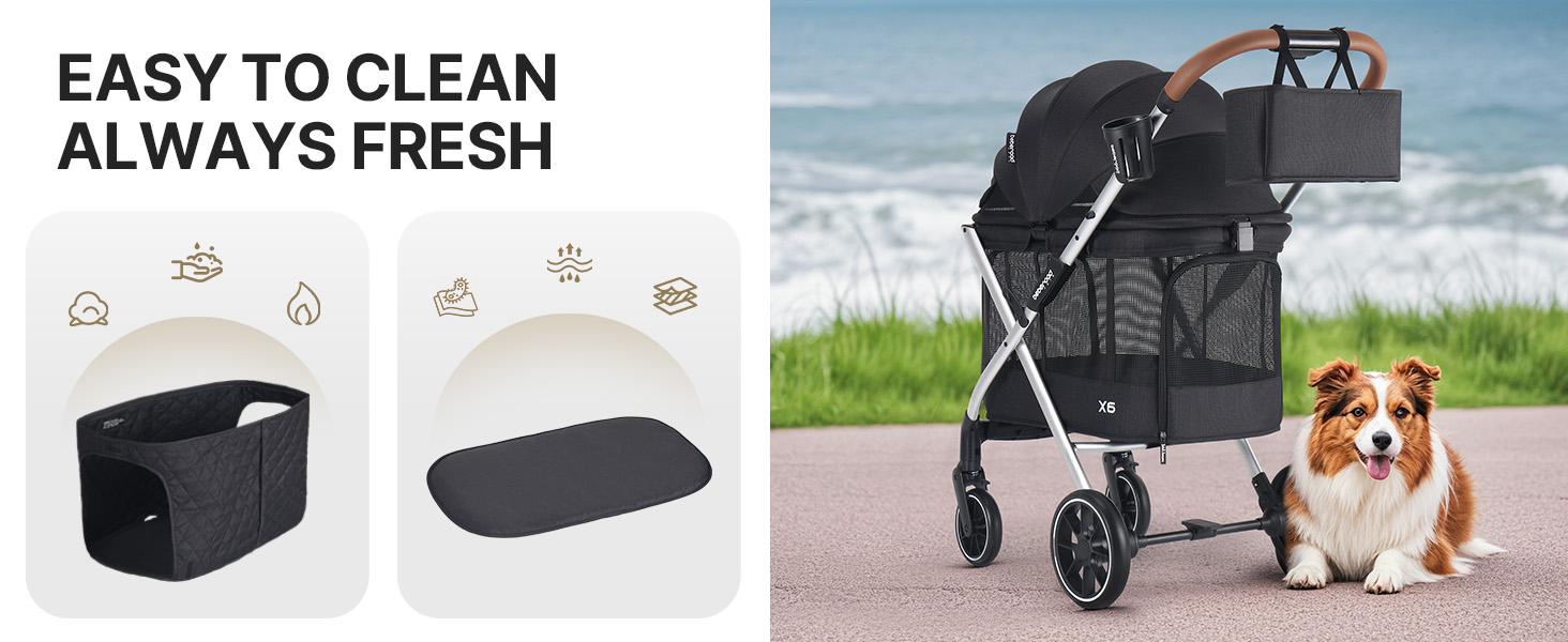 Дитяча коляска для собак Beberoad Pets X6, сіра, до 30 кг, складна, з регулюванням спинки 180° та амортизаторами