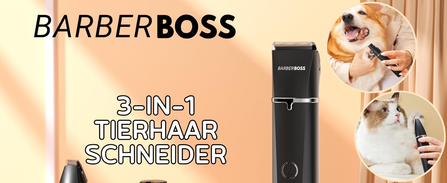 Професійний набір для стрижки собак та котів BarberBoss: бездротові стригучі машинки з керамічним лезом, для густого та жорсткого хутра, водонепроникні