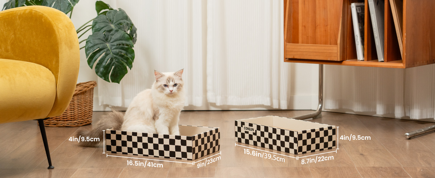 5-Piece Cat Scratch Box Set from Conlun: Large, Double-Sided Design, Interactive Openings, Durable Scratch Pad, Furniture Protector (White)