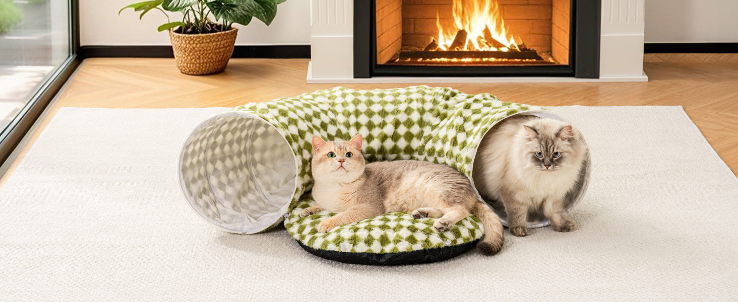 Туннель для котів MewooFun, 90 см, з м'яким лежаком, інтерактивна іграшка для котів, складаний, багатофункціональний