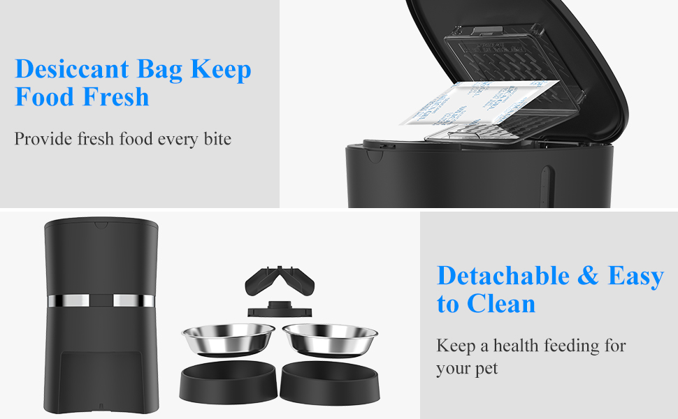 Автоматичний годівниця для котів та собак WellToBe Smart з Wi-Fi, таймером, функцією запису голосу та керуванням через додаток, до 6 прийомів їжі на день (чорний)