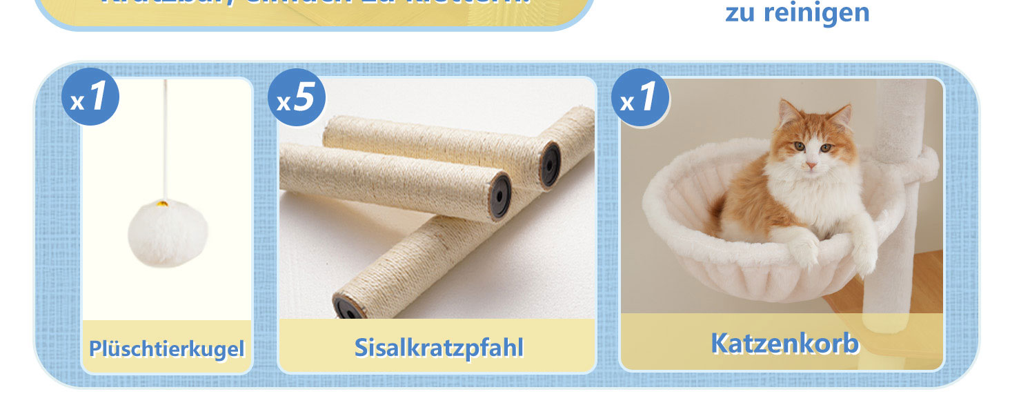 Дерев'яний кігтеточки Hey-brother Holz Kratzbaum 184 см для великих котів, багатоярусний, зі стійкою платформою, кошиком, будиночком, щіткою та драбиною, Noyer EMPJ121WB