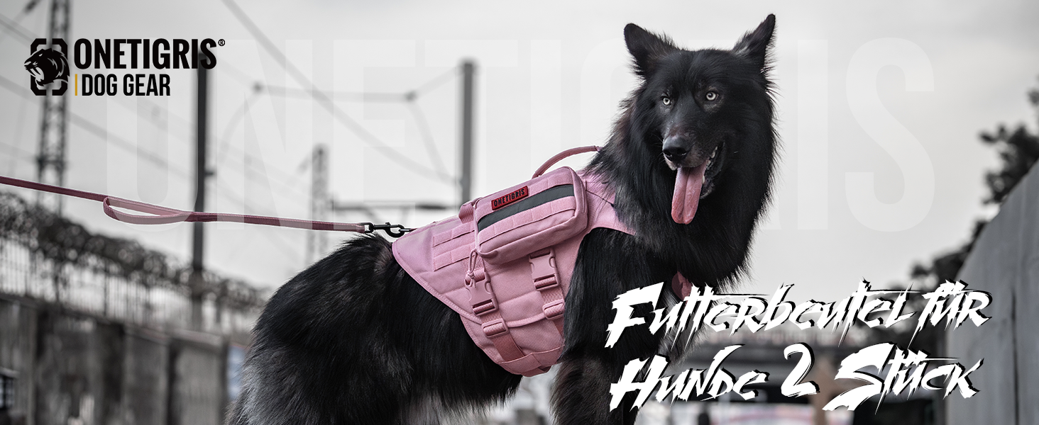 Набір Futterbeutel OneTigris для собак (2 шт.), великий MOLLE, з світловідбиваючими смугами, для тактичного спорядження, прогулянок, тренувань. Зелений (Рожевий)