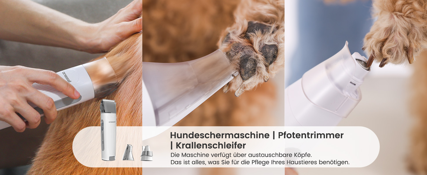 Машинка для стрижки собак Oneisall з пилососом, потужний всмоктування 12000 Па, видаляє 99.99% шерсті тварин, тиха, для собак та котів, 7 насадок, блакитна