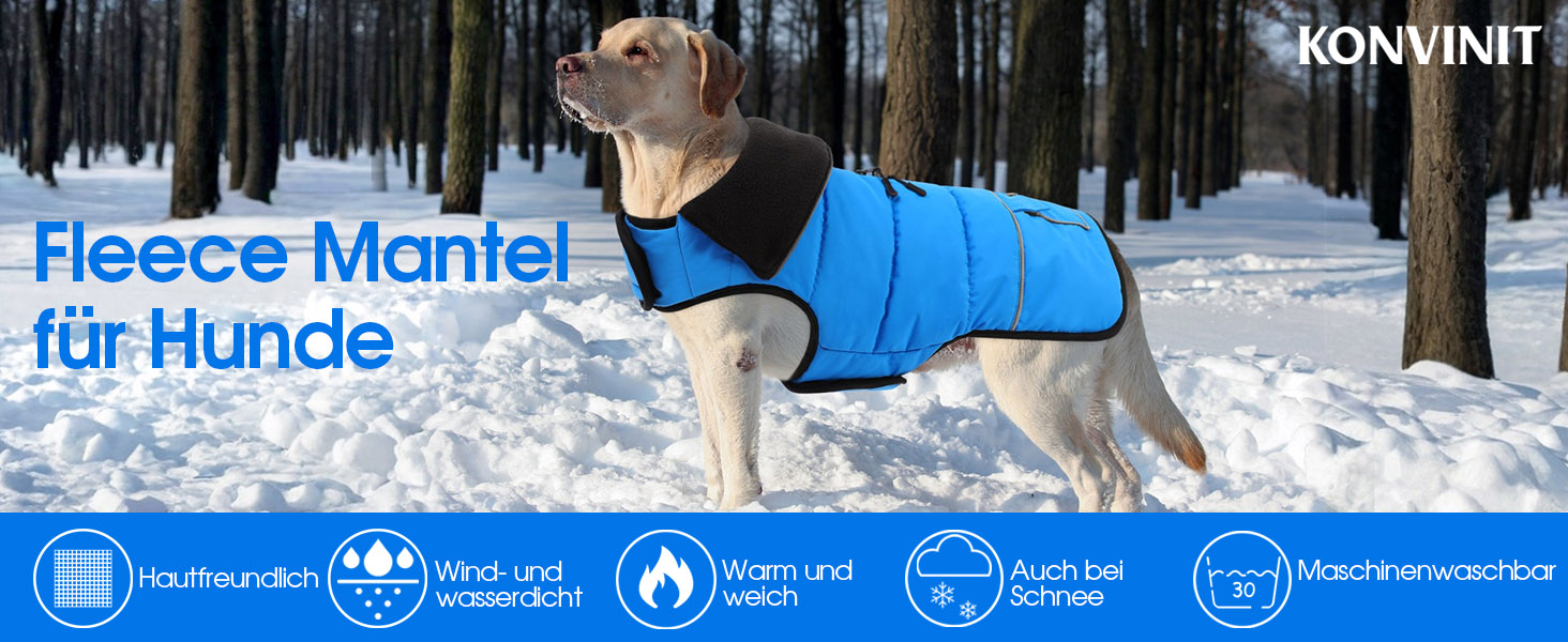 Конвініт Теплий водонепроникний зимовий одяг для собак - тепла куртка для маленьких собак з підкладкою, застібкою-липучкою та світловідбиваючими елементами, синій, S (обхват грудей 44 см)