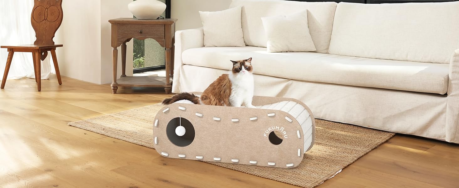 Кішка Будиночок FUKUMARU: Двошарове ліжко-печера з філцу, beige