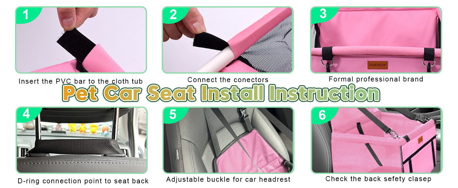 Автокрісло для собак - рожеве, з ременями безпеки, водонепроникне, для маленьких собак, підходить для заднього та переднього сидіння