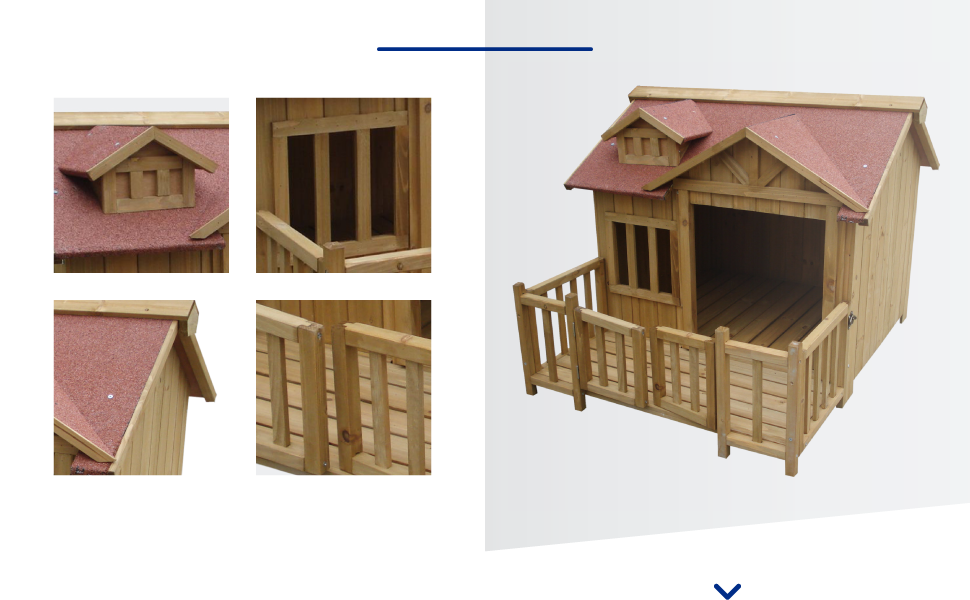 Будиночок для собаки Wiltec Luxus XL 93,5x77,5x70 см з верандою, дерев'яний, для вулиці (коричневий)