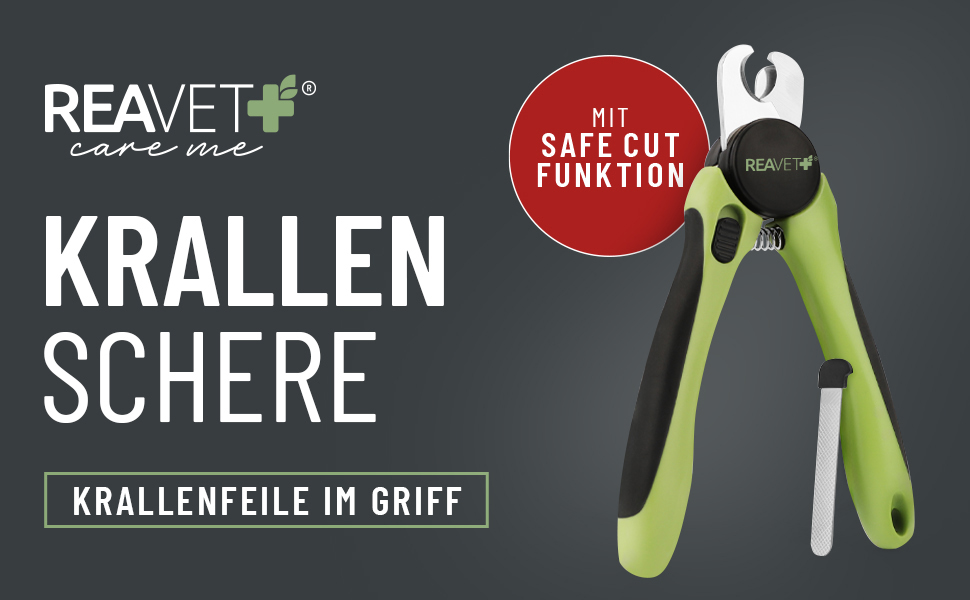 Ножиці ReaVET для обрізання кігтів собак та котів - з пилочкою та обмежувачем | Нержавіюча сталь | Інструмент для догляду за кігтями