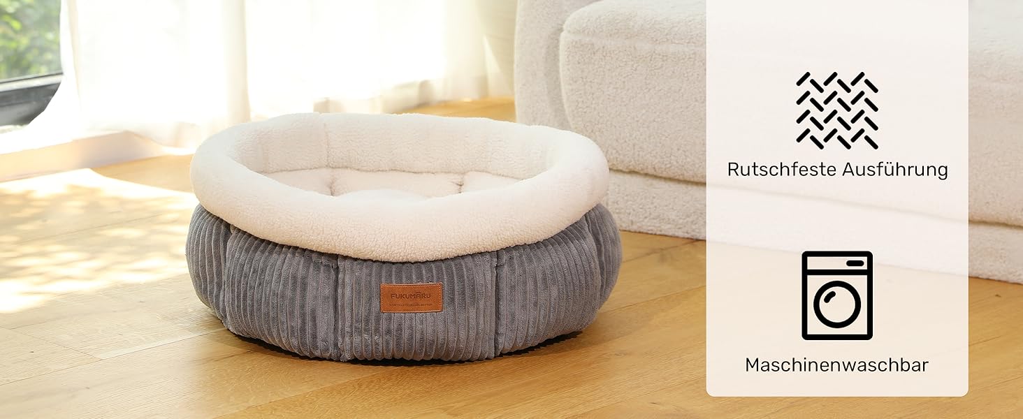 Ліжко для кота FUKUMARU, 48x48x20 см, сіре, м'яке, з бортиками