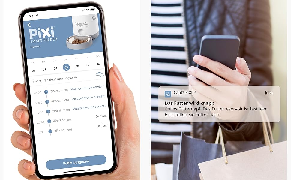 Автоматичний кормушка для котів Catit Pixi Smart, керування через додаток, об'єм 1,2 кг, білий/сірий