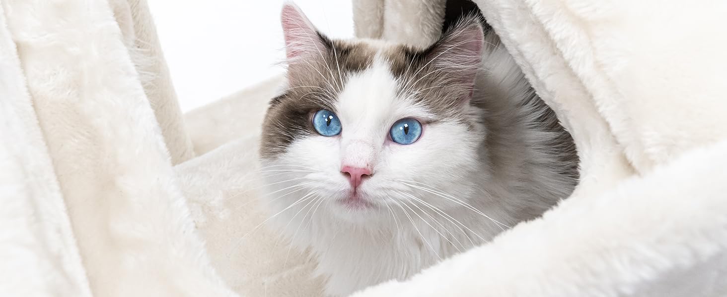 Дряпка для котів Petrebels Lodge 107 см, стійка, з XXL лежаком, для літніх котів, бежевий/кремовий колір