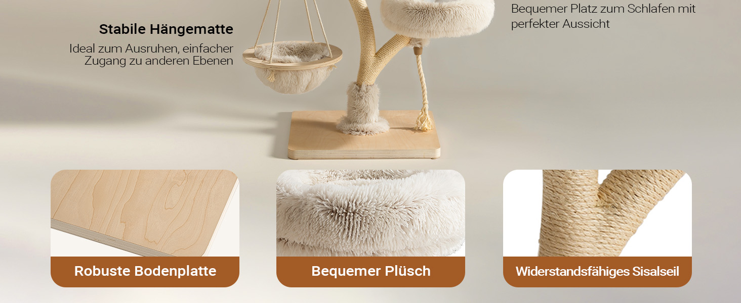 Кігтеточка для котів Fudajo Designer у вигляді дерева, 130 см, з плюшем та сизалем, з гамаком, для лазіння та відпочинку