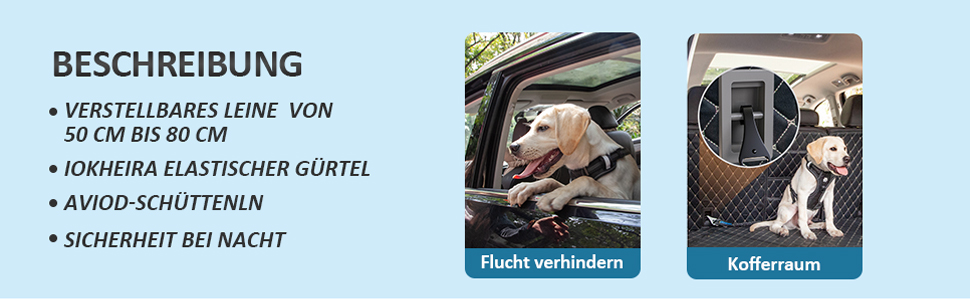Безпечний пасок для собак IOKHEIRA, регульований автопасок для собак з універсальним з'єднувачем та фіксатором (океановий блакитний)
