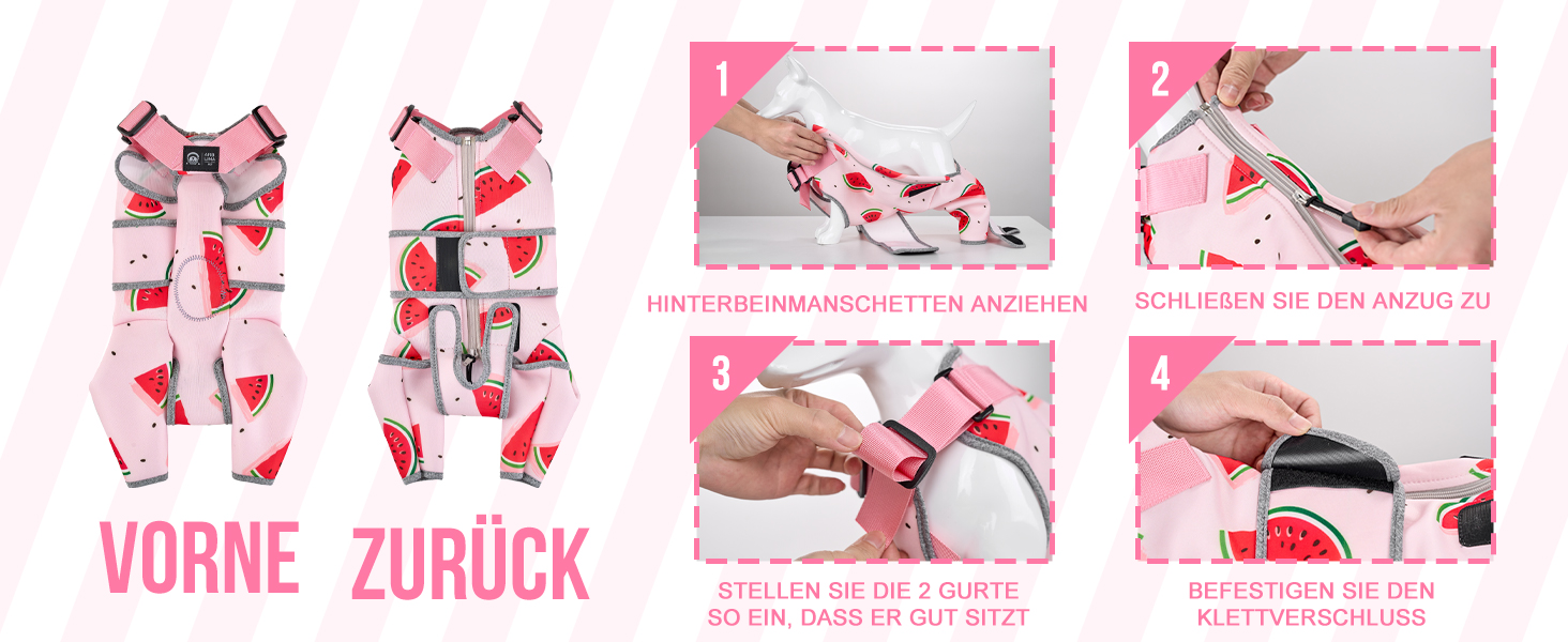 Комбінезон для собак після операції, дихаючий, для передніх лап, рожевий, XS (довжина спини 27-32 см, довжина лап 15 см)