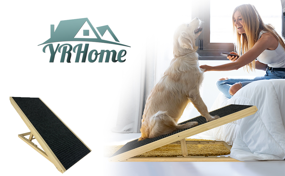 Рампа для собак YRHome, 100x40x60 см, дерев'яна, для великих собак та котів, до 100 кг, регульована висота, антиковзаюча, для ліжка, дивана, авто