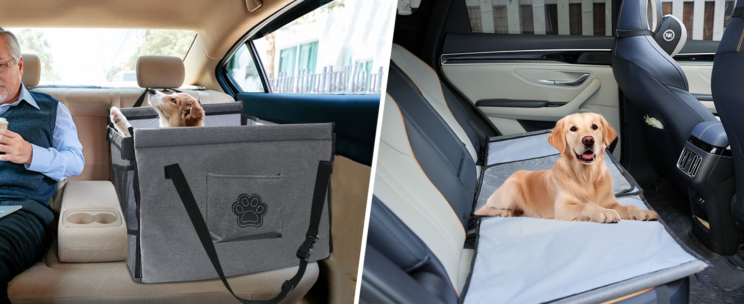 Автокрісло для собак - сіре автокрісло для малих та середніх собак, водовідштовхувальне, з сіткою та ременем безпеки, складане, підходить для будь-якого авто