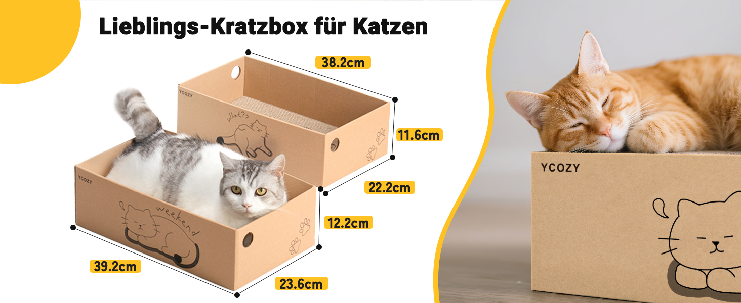 Ycozy Драбина-подряпування для котів з великою двосторонньою гофрокартонною поверхнею. Набір містить 2 коробки та 6 драбинок для котів. Міцні котячі меблі для заміни.