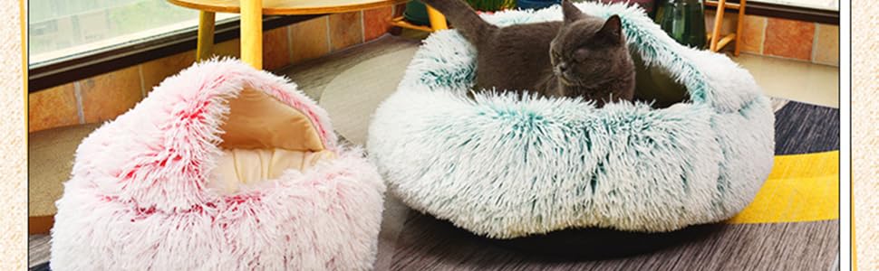 Кругле лежанка для собак та котів Lingxiya, 50 см, коричневий, плюшеве гніздо з антиковзаючою основою