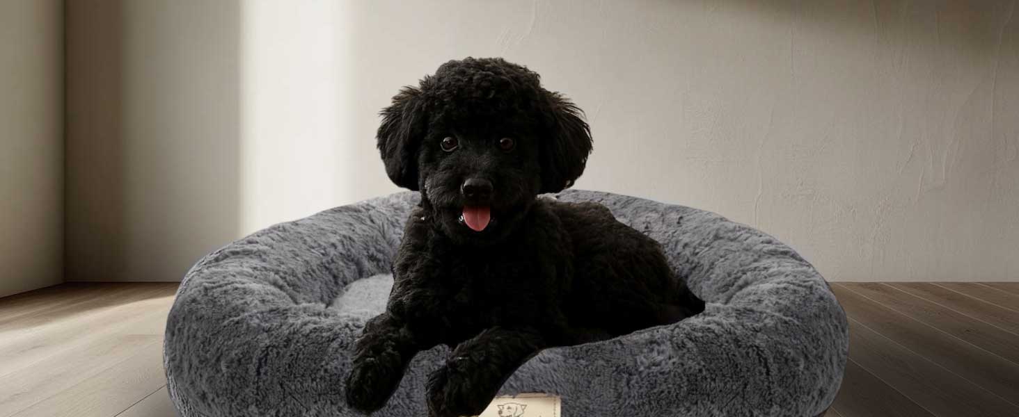 Кругле ліжко для собак King Dog, 80 см, м'яке, з плюшевим покриттям, знімний внутрішній подушок, антиковзаюча підкладка, можна прати, колір: пісковий