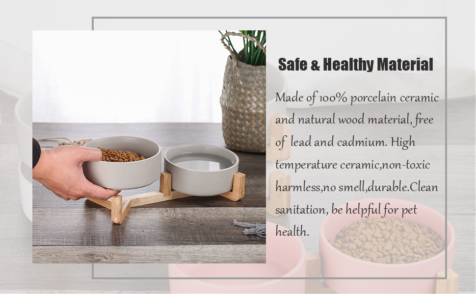 Набір мисок для собак та котів з кераміки, зелений колір, з дерев'яною підставкою (2 шт.), об'єм 400 мл (2 шт.)