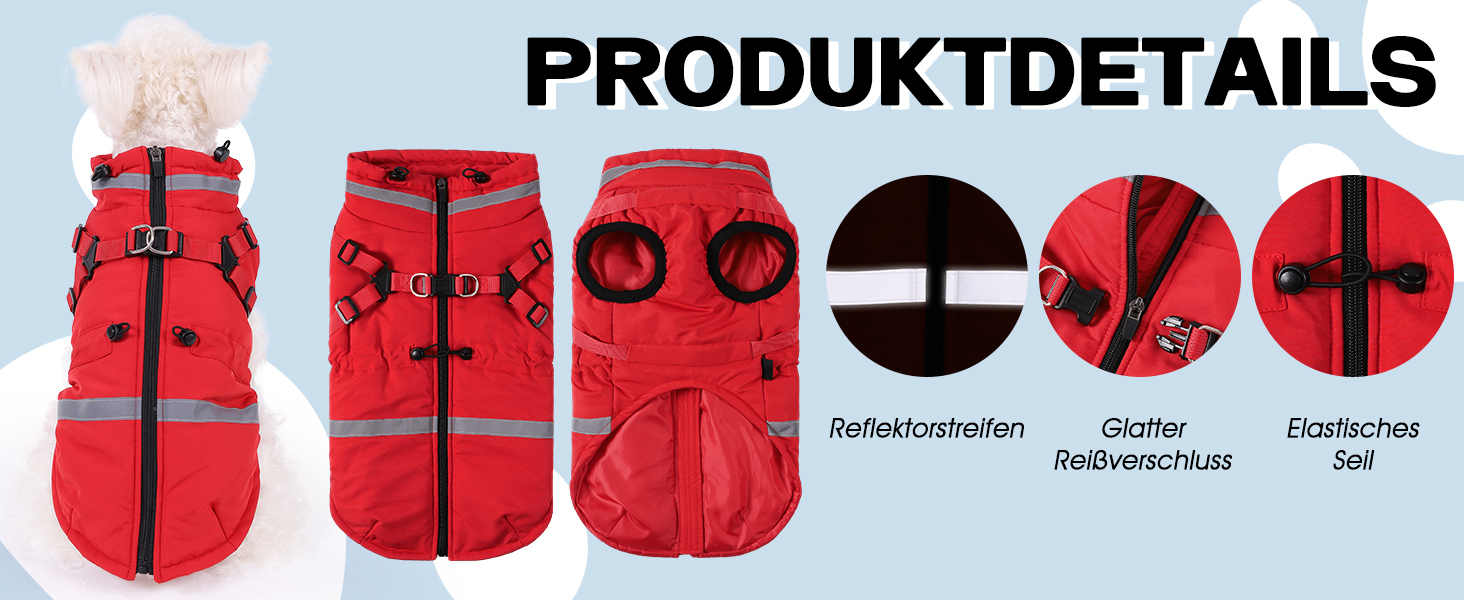 Водонепроникний зимовий одяг для собак та котів Poseca, червоний, XS