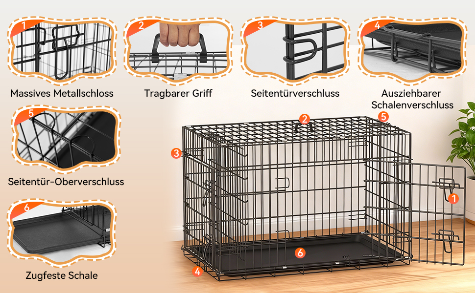 Клітка для собак BestOffice, розкладний, з 2 дверцятами, висувний піддон, ручка, переноска для собак, 61x42x48 см, S, чорна