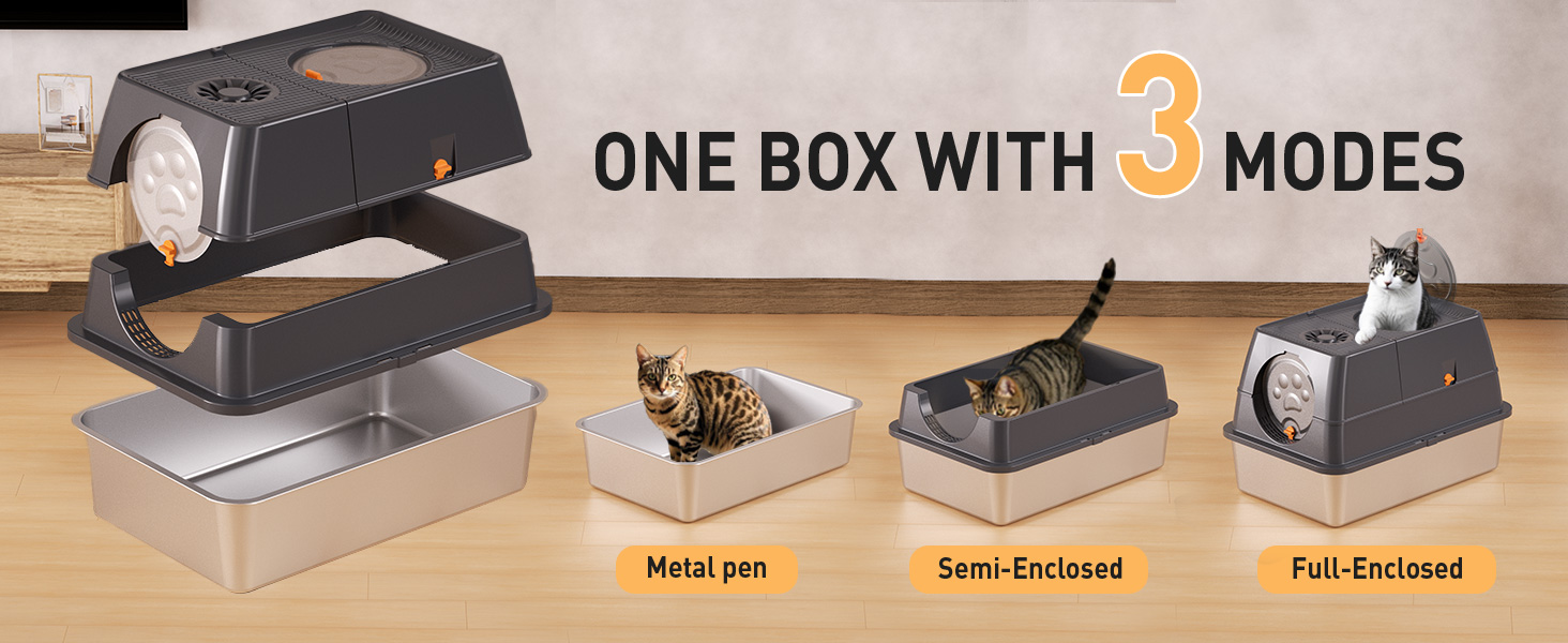 Лоток для котів Citylife Edelstahl з кришкою, XXL, закритий, з двошаровим килимком та совком, двостулковий, легко чиститься, з нейтралізацією запаху (Чорний)