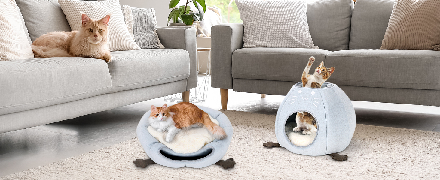 Кігтеточка-будиночок для котів, блакитна, розмір M, 40x40x35 см. Зручне ліжко з Sherpa подушкою, ідеально для дому.