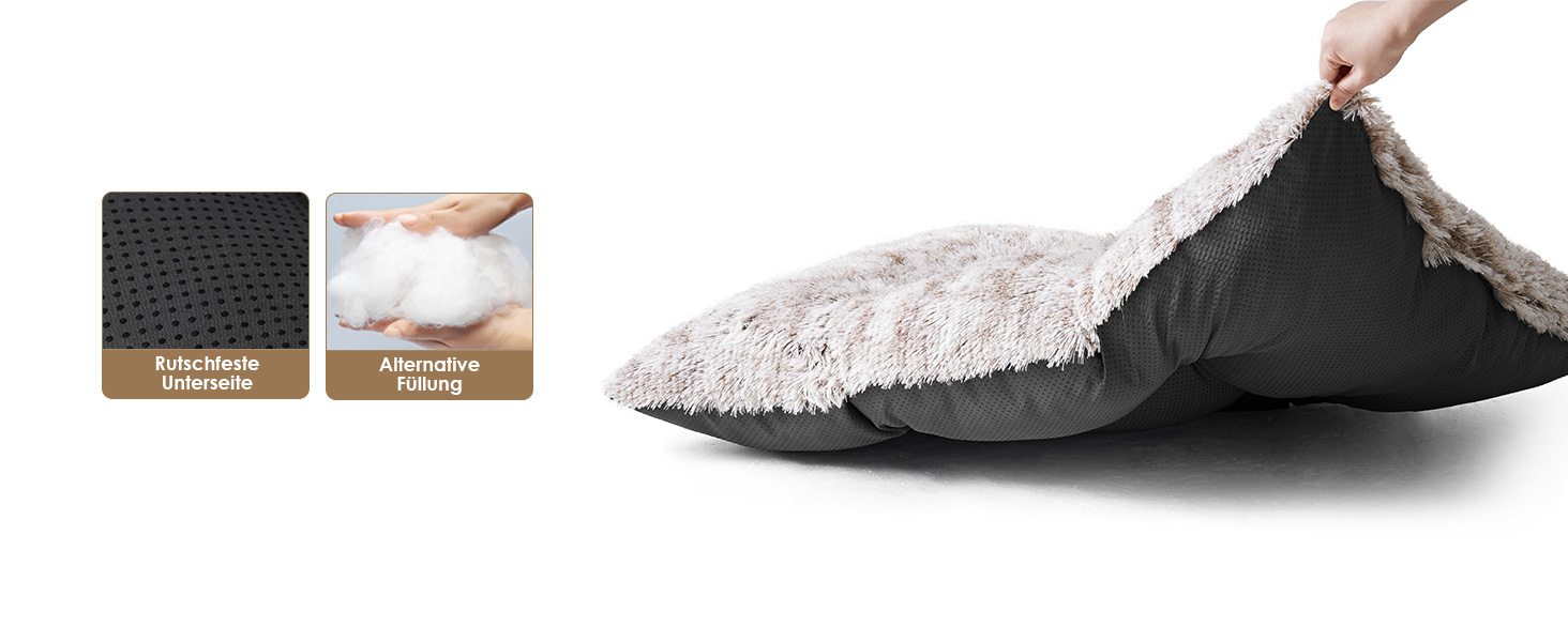 М'яке ліжко для собак EHEYCIGA, велике, XXL, 120x90 см, з довгим плюшем, неслизьке, коричневе, миється