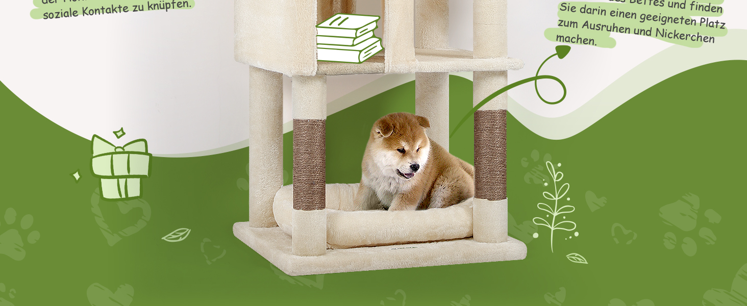 Драбина для котів Globlazer, 183 см, XXL, бежева. Місце для відпочинку, печери, стійка для великих котів (Maine Coon, BKH). Іграшки, активна зона.