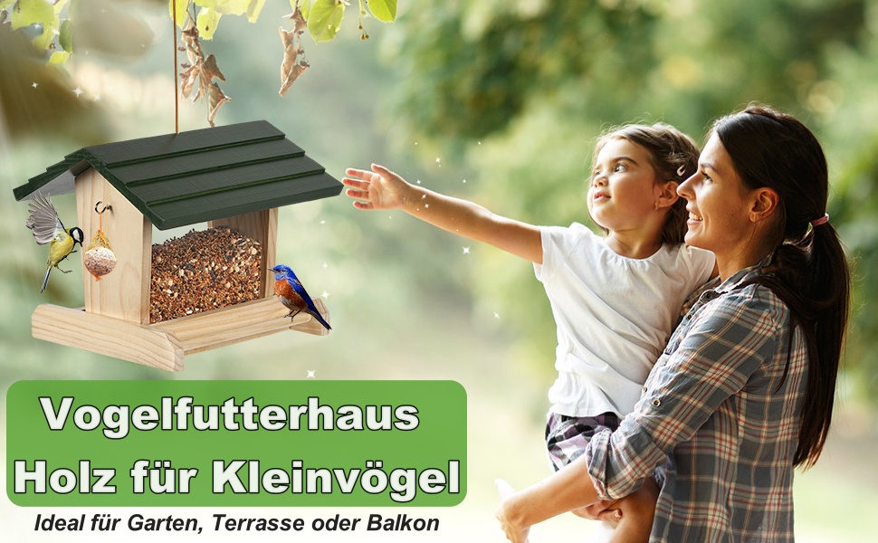 Дерев'яний годівничка для птахів JAZUIHA для дикої природи, годівничка для пташиного корму, годівничка для підвішування з тримачем для м'ясних кульок для метеликів, саду, тераси або балкону