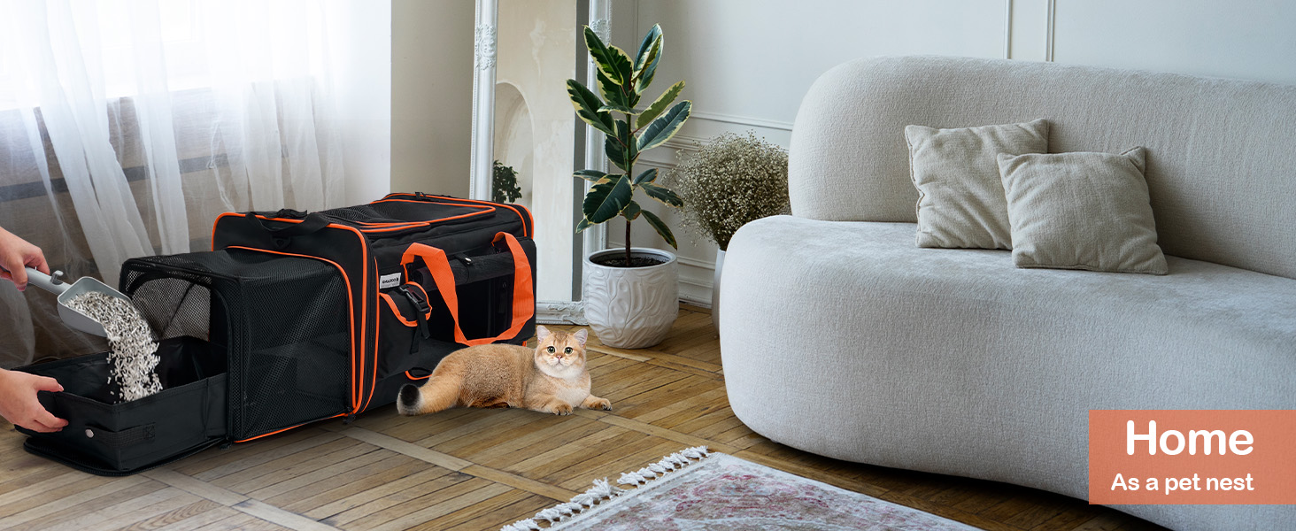 Транспортна переноска для котів Odoland, 60x38x35 см, розширювана, з туалетом для котів, з плечовим ременем, ідеальна для подорожей