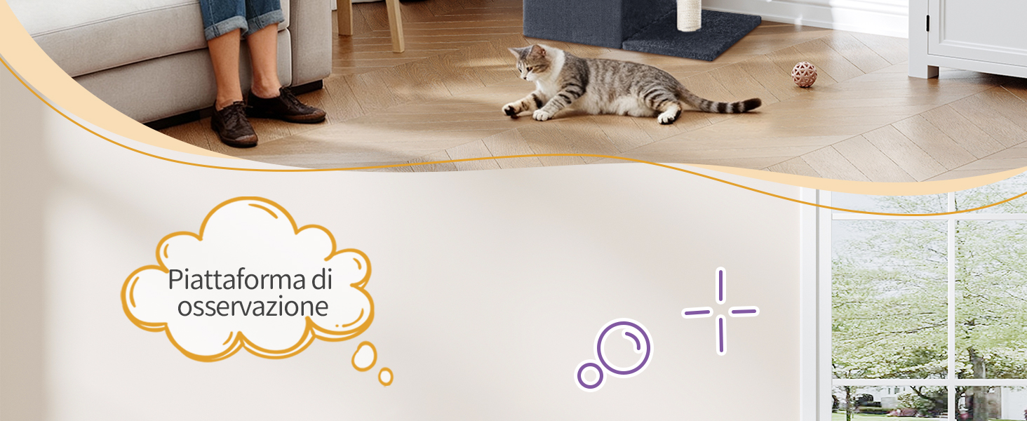 Дерево для котів Hzuaneri, 75 см, зі стійкою конструкцією, великою лежанкою, котячою печеркою, сизалевими стовпчиками, кошиком та іграшками, сірий колір