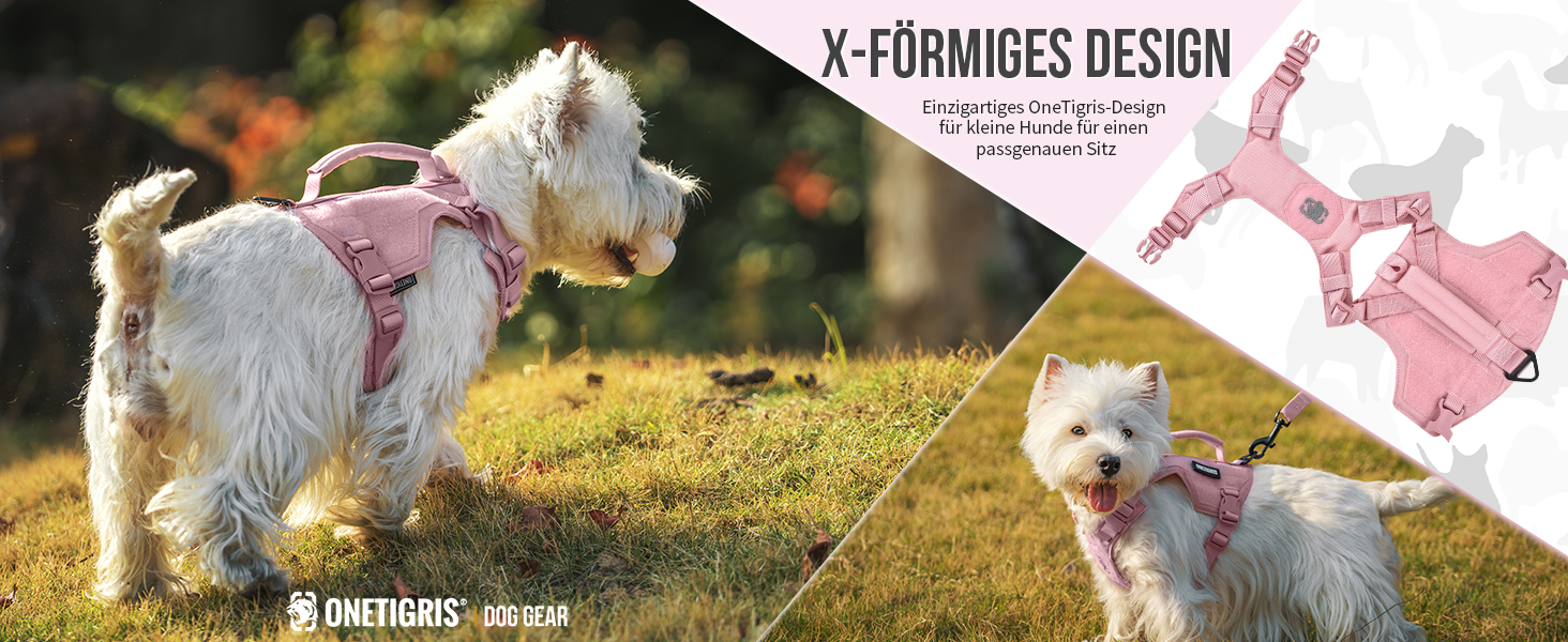 Шлейка для собак OneTigris MINI Trooper, рожева, XS, з повідком 150 см, з ручкою для контролю та 2 позиціями для буксирування