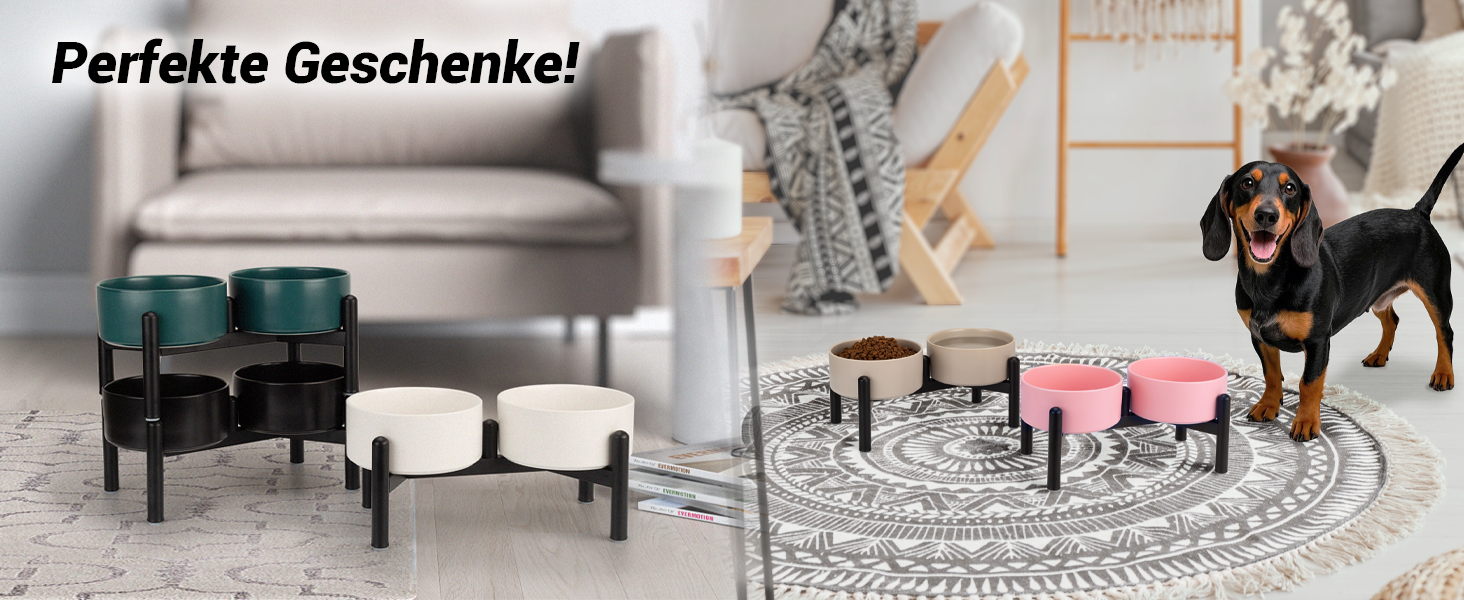 Набір мисок для собак на підставці: 2 миски з кераміки з нержавіючою підставкою, 850 мл, сірий колір. Ідеально для маленьких та середніх собак