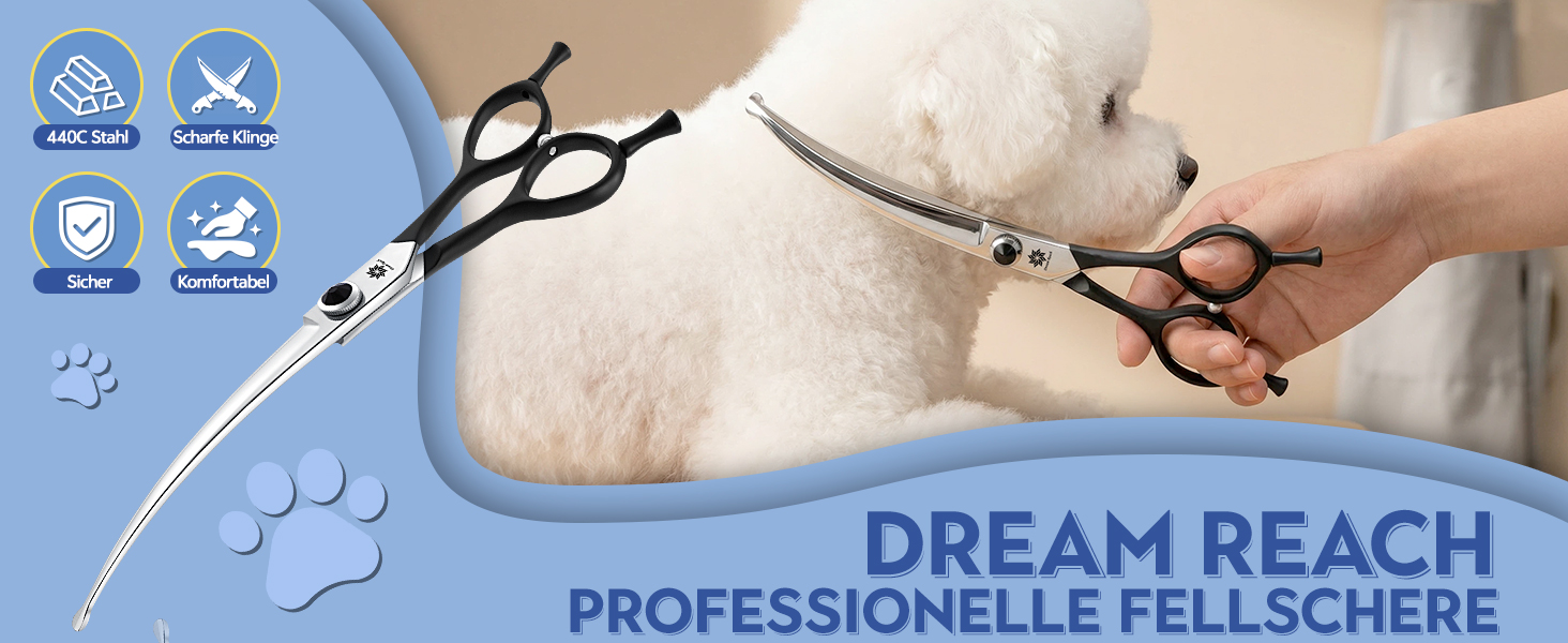 Ножиці для грумінгу собак та котів Dream Reach 6.5 дюймів, вигнуті, з японської сталі 440C, ручна робота, фіолетовий