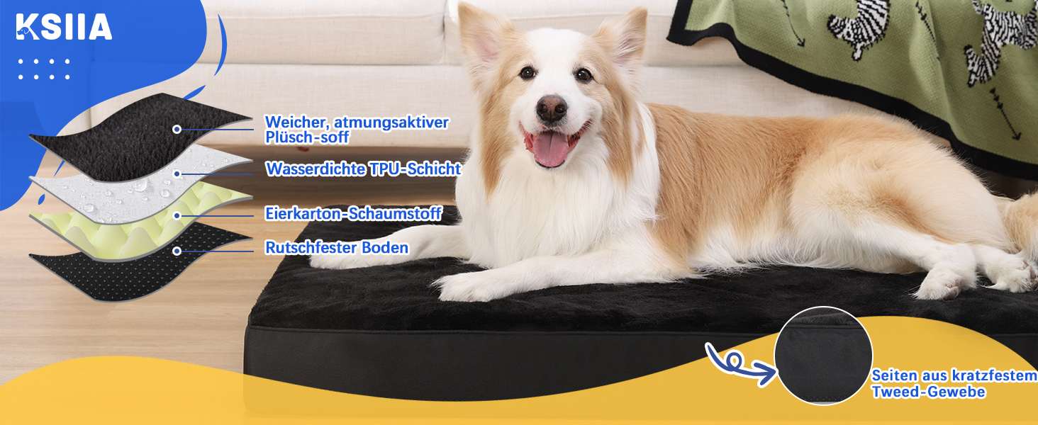 Ортопедичне ліжко для собак великих порід, XL, чорне, 105x70x8 см