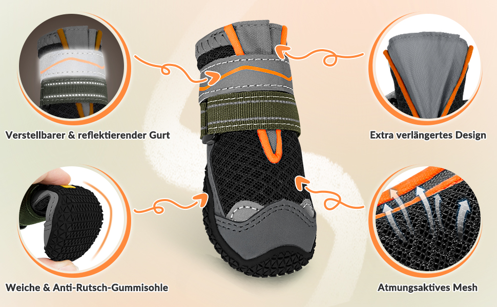 Взуття для собак SlowTon: 4 шт. захист лап, дихаючі, з антиковзкою підошвою, регульовані, світловідбиваючі, для малих, середніх та великих собак. Чорний (4 шт.) Розмір 7: ширина 7 см