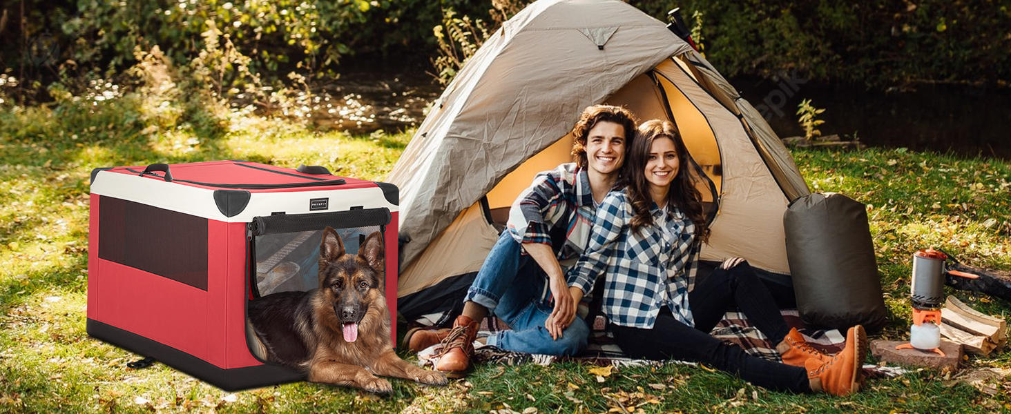 Транспортна переноска для собак Petsfit, велика, червона, розкладна, з міцної тканини та металевим каркасом